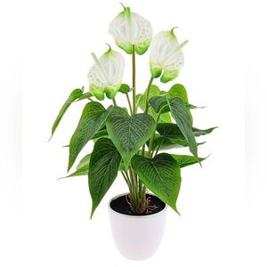 🌸NEW Folmywy Artificial Flower Plants 15 inch Faux Simulation Anthurium White.